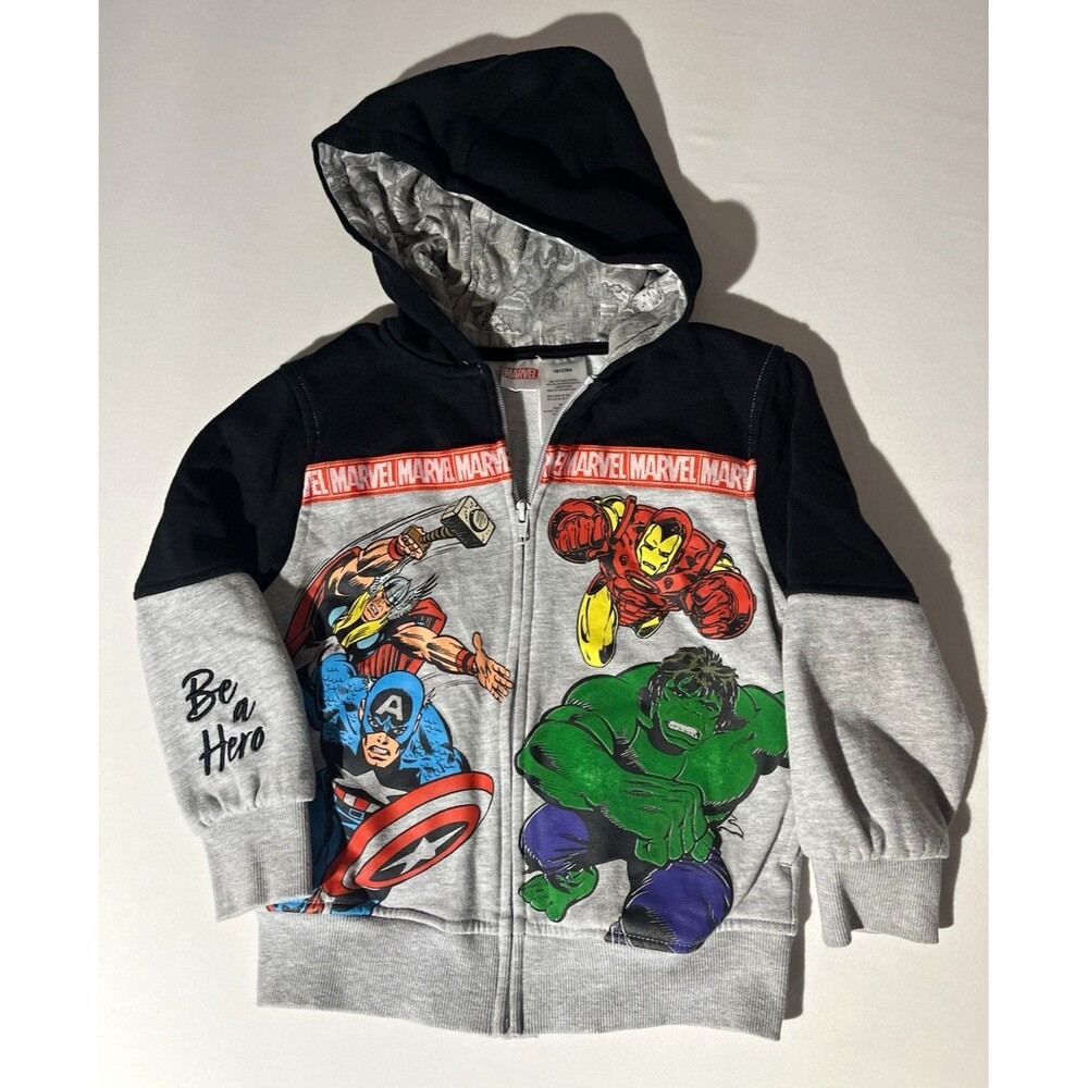 Marvel Baby Hooded Full Zip Jacket 5T Gray/Black Superhero Graphic Print